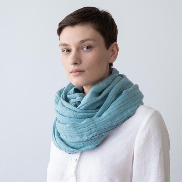 Linenme Stone Blue Linen Summer Scarf Garza