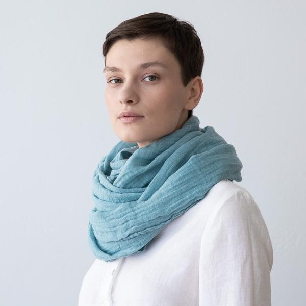 Linenme Stone Blue Linen Summer Scarf Garza