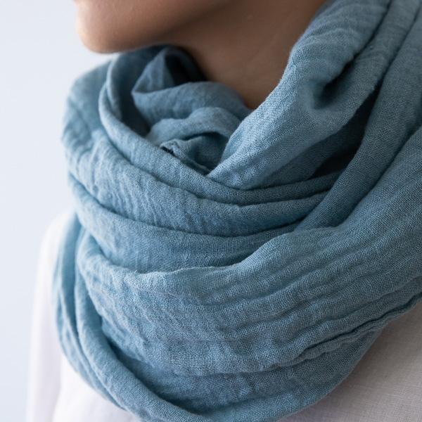 Linenme Stone Blue Linen Summer Scarf Garza