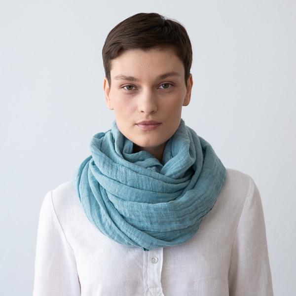 linenme Stone Blue Linen Summer Scarf Garza