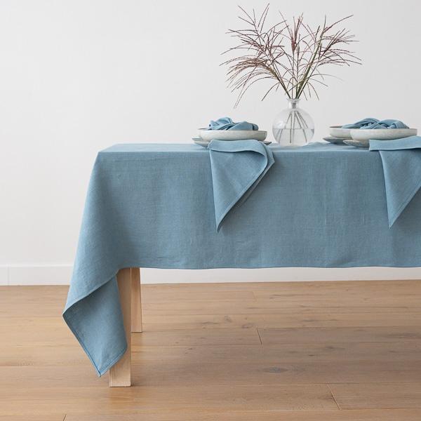 Linenme Stone Blue Linen Tablecloth Lara