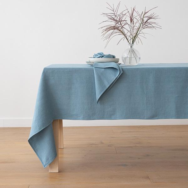 Linenme Stone Blue Linen Tablecloth Lara