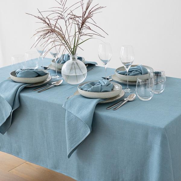 Linenme Stone Blue Linen Tablecloth Lara