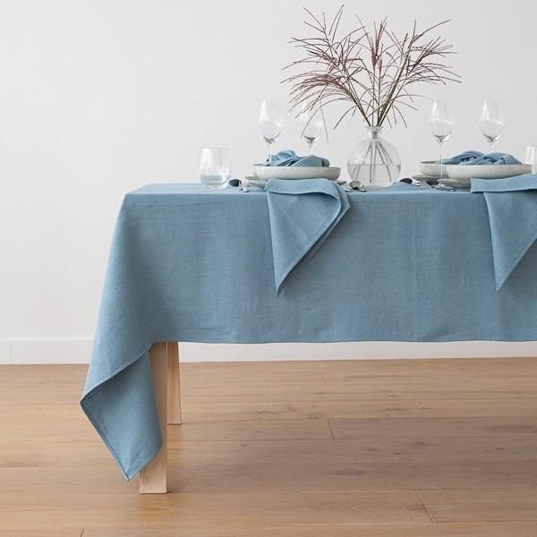 linenme Stone Blue Linen Tablecloth Lara