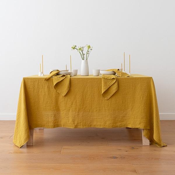 Linenme Stone Washed Antique Gold Linen Tablecloth