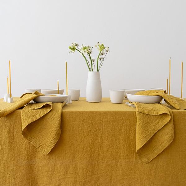 Linenme Stone Washed Antique Gold Linen Tablecloth