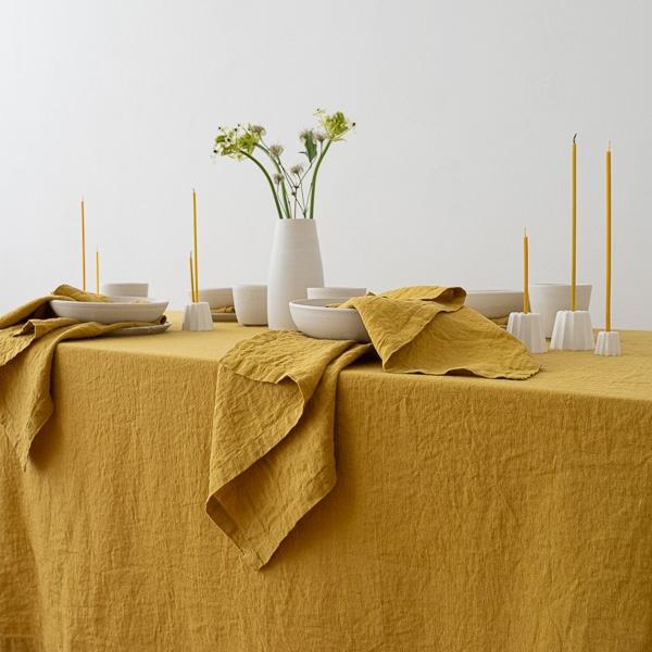 Linenme Stone Washed Antique Gold Linen Tablecloth