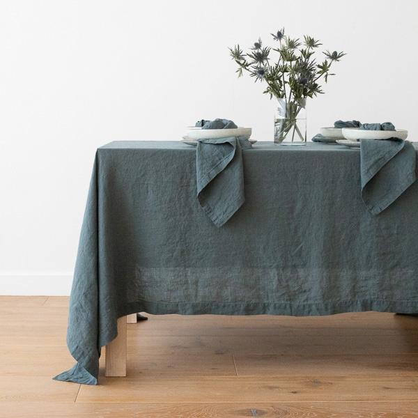 Linenme Stone Washed Balsam Green Linen Tablecloth