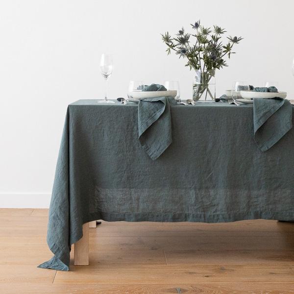Linenme Stone Washed Balsam Green Linen Tablecloth