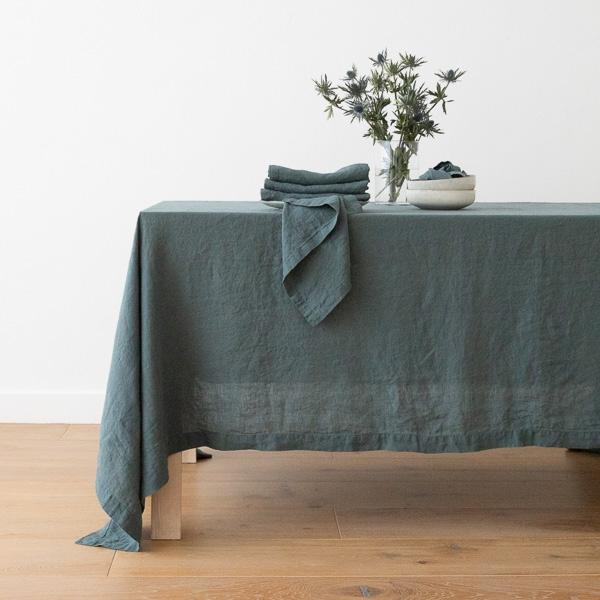 linenme Stone Washed Balsam Green Linen Tablecloth