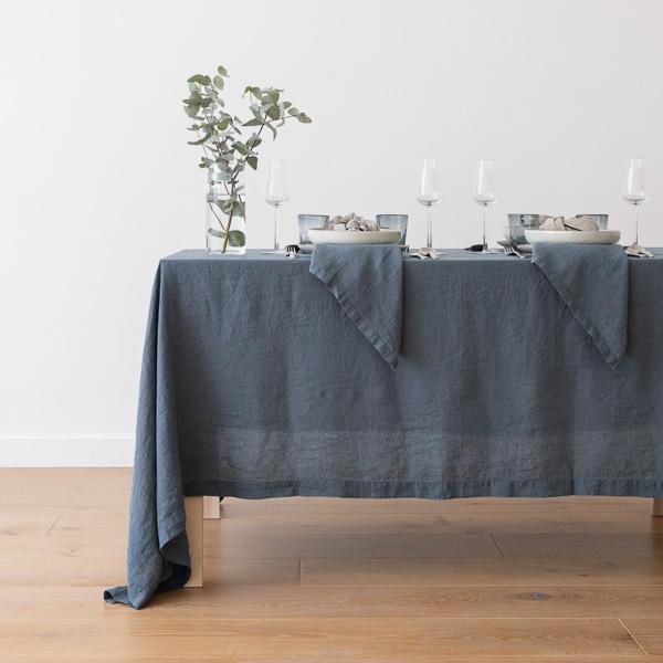 Linenme Stone Washed Blue Linen Tablecloth