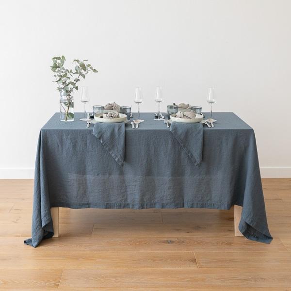 Linenme Stone Washed Blue Linen Tablecloth
