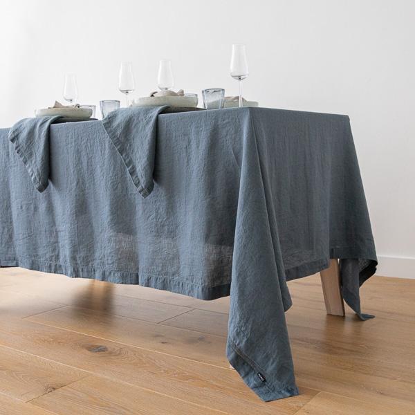 Linenme Stone Washed Blue Linen Tablecloth