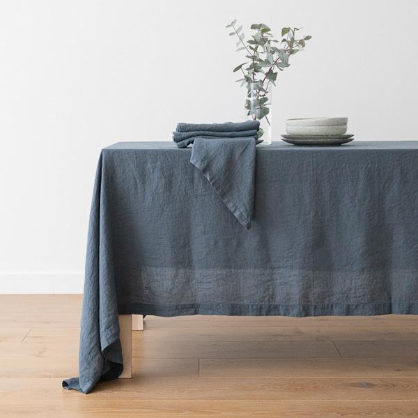 linenme Stone Washed Blue Linen Tablecloth