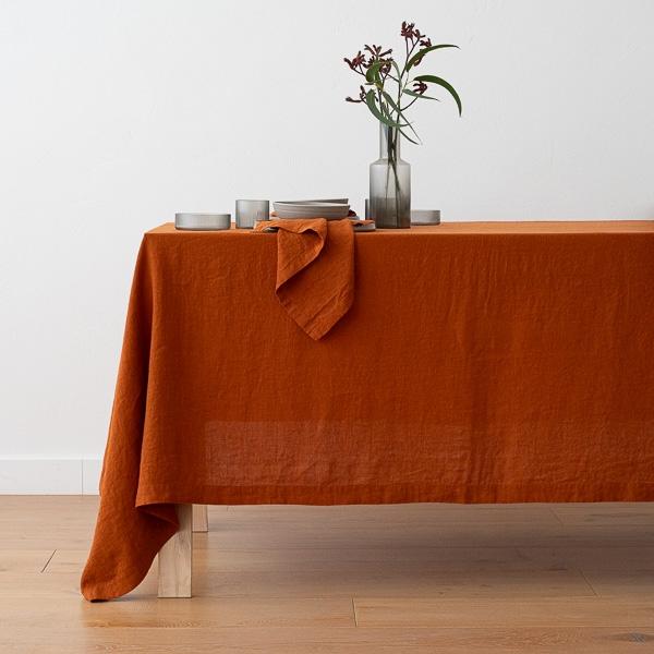 linenme Stone Washed Cinnamon Linen Tablecloth