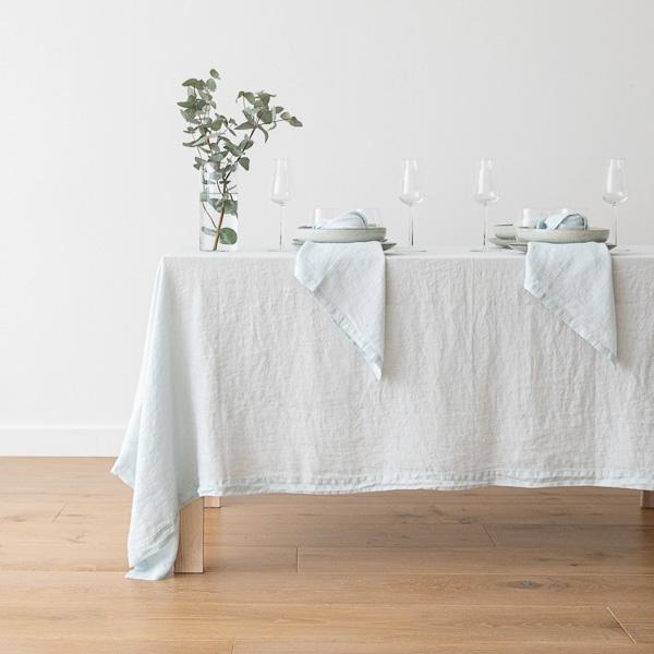 Linenme Stone Washed Ice Blue Linen Tablecloth