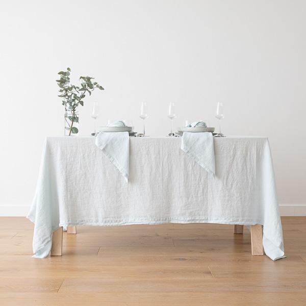 Linenme Stone Washed Ice Blue Linen Tablecloth
