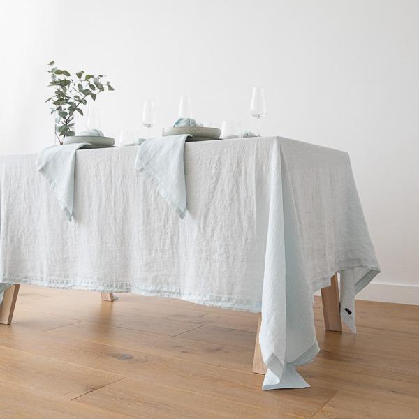 Linenme Stone Washed Ice Blue Linen Tablecloth