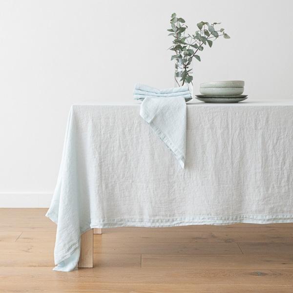 linenme Stone Washed Ice Blue Linen Tablecloth