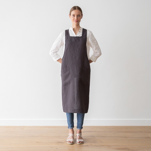 Linenme Stone Washed Linen Back Cross Apron Grey