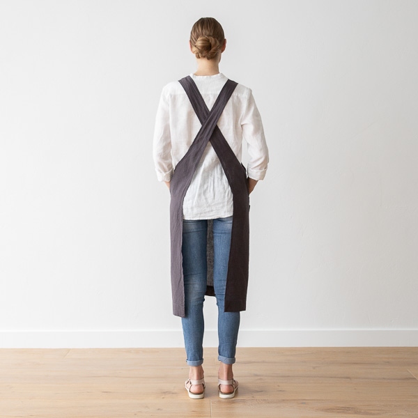 Linenme Stone Washed Linen Back Cross Apron Grey