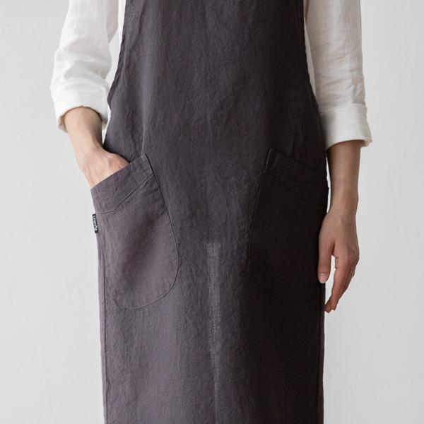 Linenme Stone Washed Linen Back Cross Apron Grey