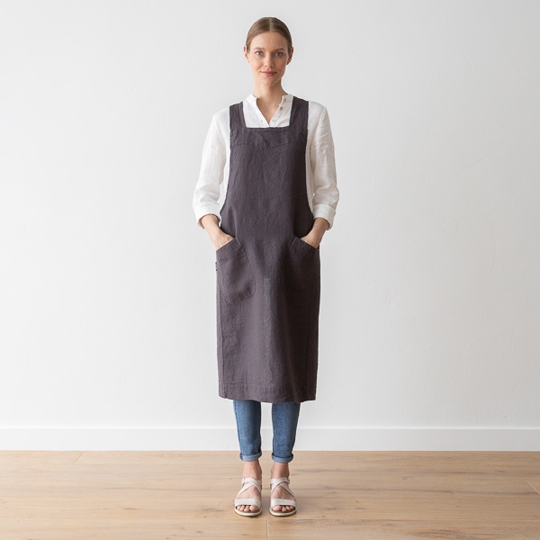 linenme Stone Washed Linen Back Cross Apron Grey