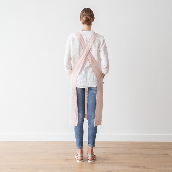 Linenme Stone Washed Linen Back Cross Apron Rosa