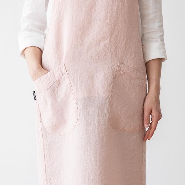 Linenme Stone Washed Linen Back Cross Apron Rosa