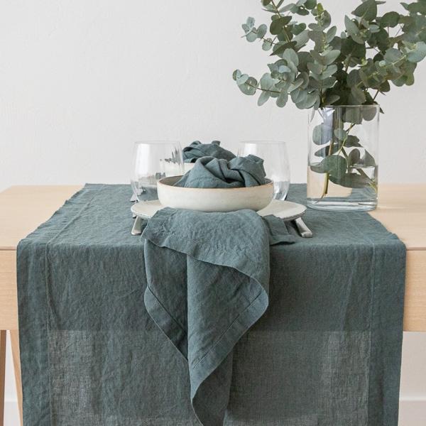 Linenme Stone Washed Linen Runner Balsam Green