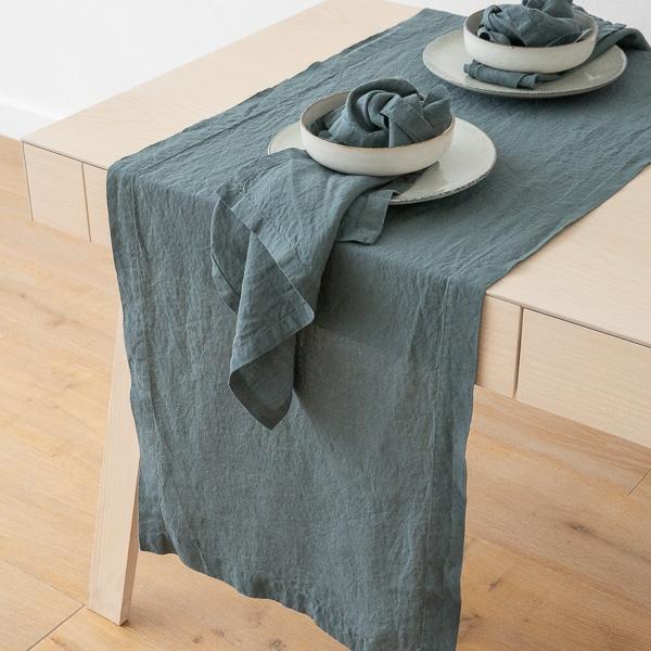 Linenme Stone Washed Linen Runner Balsam Green