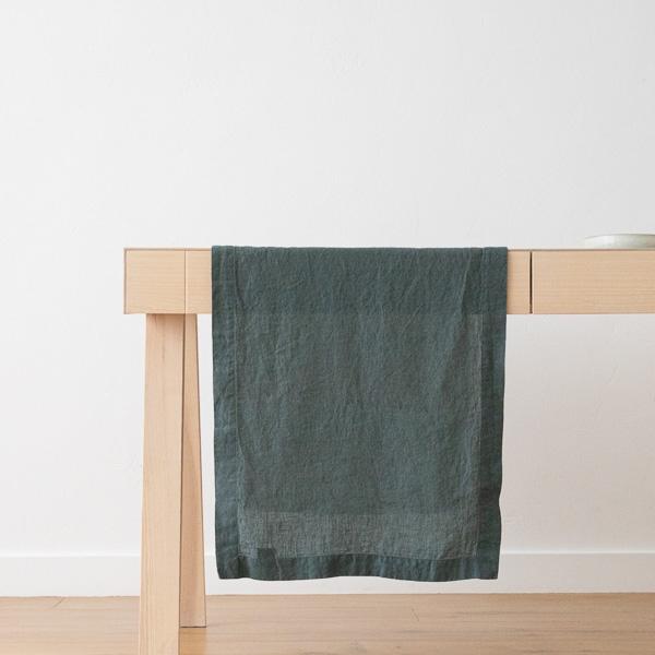 Linenme Stone Washed Linen Runner Balsam Green
