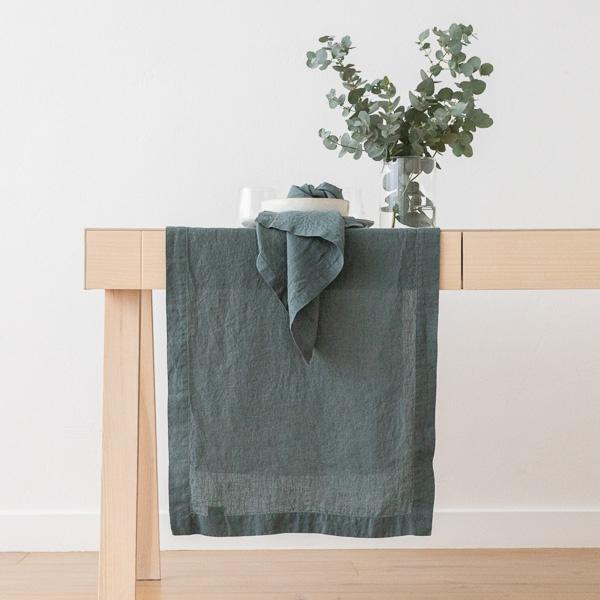 linenme Stone Washed Linen Runner Balsam Green