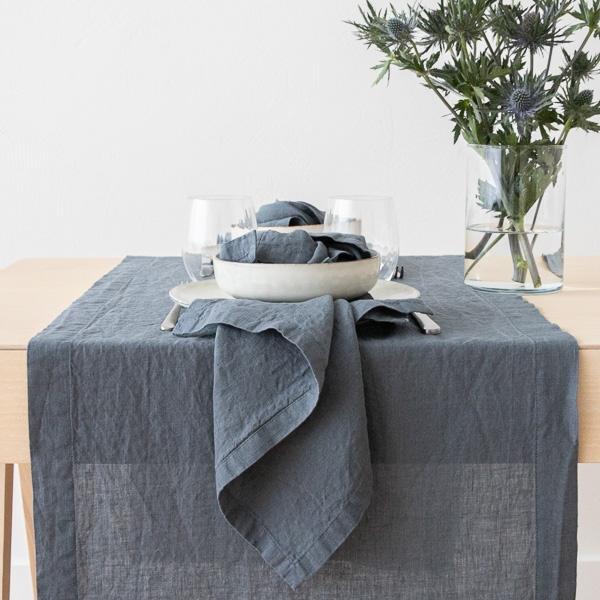 Linenme Stone Washed Linen Runner Blue