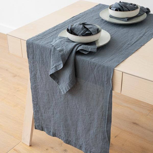 Linenme Stone Washed Linen Runner Blue