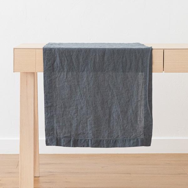 Linenme Stone Washed Linen Runner Blue