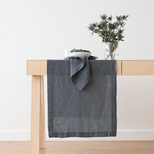 linenme Stone Washed Linen Runner Blue