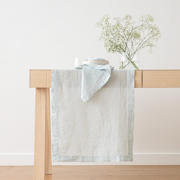 Linenme Stone Washed Linen Runner Ice Blue