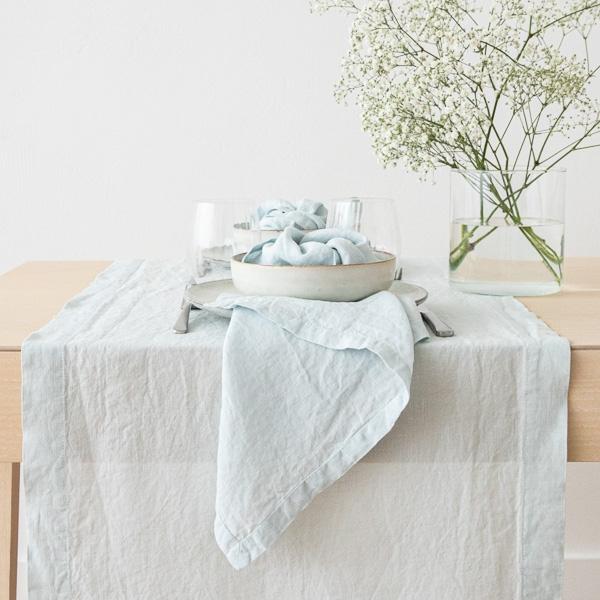 Linenme Stone Washed Linen Runner Ice Blue