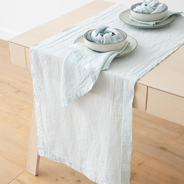Linenme Stone Washed Linen Runner Ice Blue