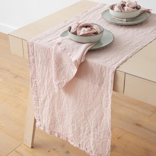 Linenme Stone Washed Linen Runner Rosa