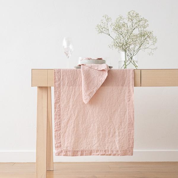 linenme Stone Washed Linen Runner Rosa