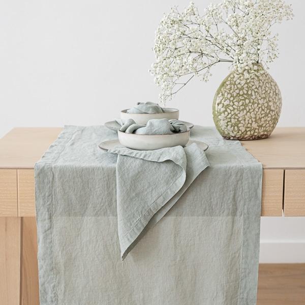 Linenme Stone Washed Linen Runner Sea Foam