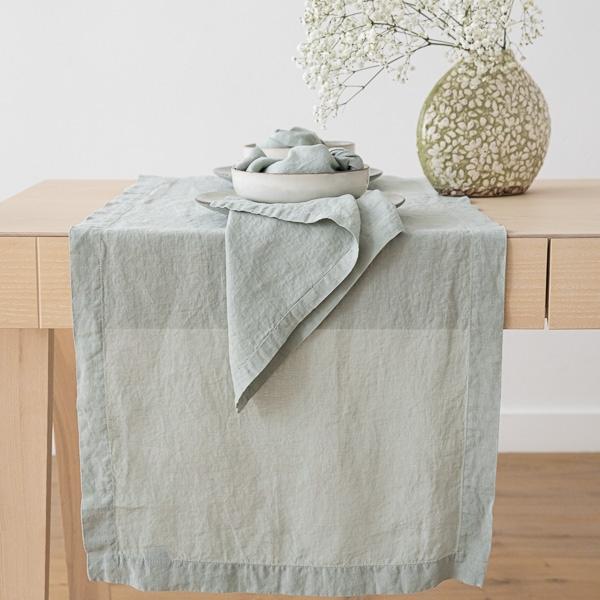 Linenme Stone Washed Linen Runner Sea Foam