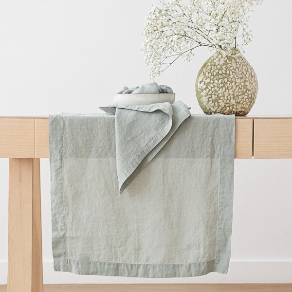 linenme Stone Washed Linen Runner Sea Foam