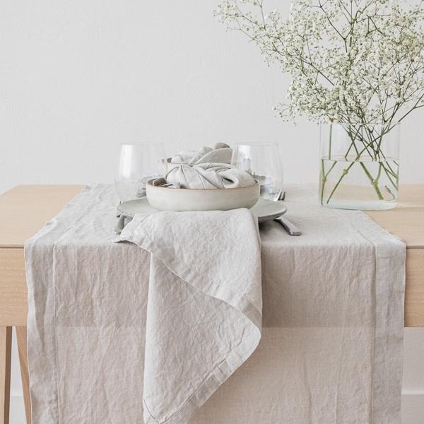 Linenme Stone Washed Linen Runner Silver