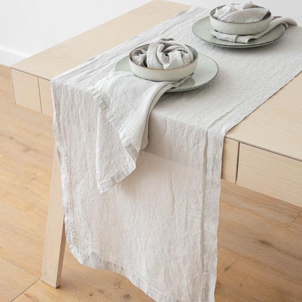 Linenme Stone Washed Linen Runner Silver