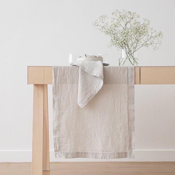 linenme Stone Washed Linen Runner Silver