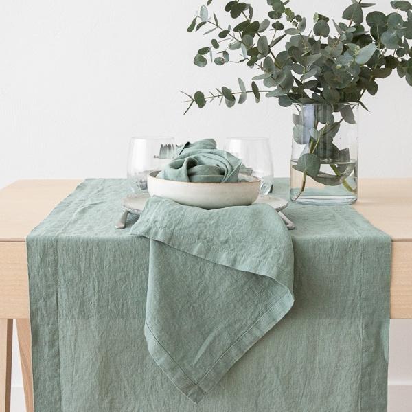 Linenme Stone Washed Linen Runner Spa Green