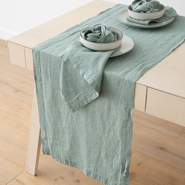 Linenme Stone Washed Linen Runner Spa Green